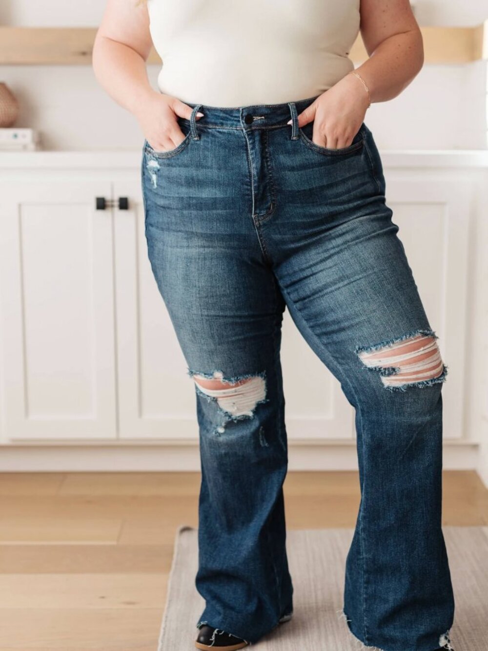 NWT - Judy Blue High Rise Tummy Control Top Distressed Flare Jeans Size 24W